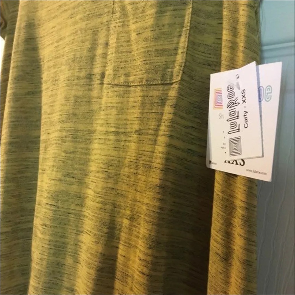 NWT Lularoe Micro-Striped Mustard Carly Dress - Picture 2 of 4